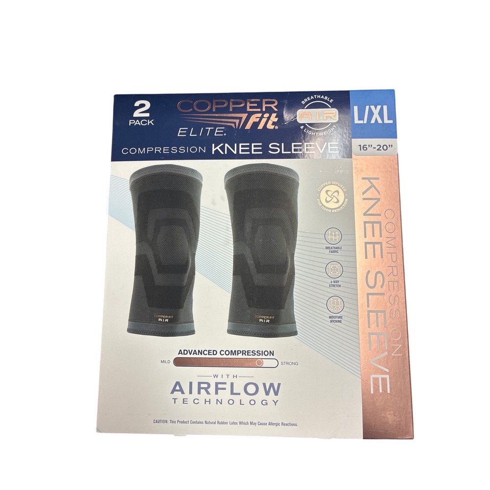 Elite Copper Fit Knee Compression Sleeve Flexible L/XL 16"-20", 2-PACK‎